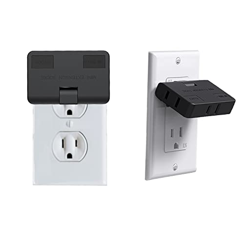 ETwinCoo 3-Way Flat Wall Outlet Extender & Splitter, 2-Prong Swivel Mini Plug - Safe AC Adapter for Home/Travel, Type A Black (2 Pack) - Image 1