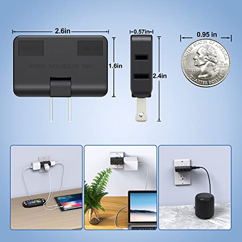 ETwinCoo 3-Way Flat Wall Outlet Extender & Splitter, 2-Prong Swivel Mini Plug - Safe AC Adapter for Home/Travel, Type A Black (2 Pack) - Image 4