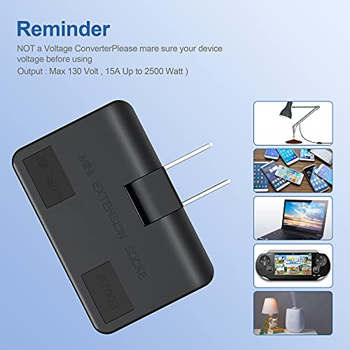 ETwinCoo 3-Way Flat Wall Outlet Extender & Splitter, 2-Prong Swivel Mini Plug - Safe AC Adapter for Home/Travel, Type A Black (2 Pack) - Image 3