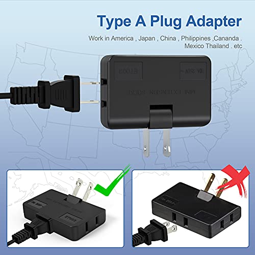ETwinCoo 3-Way Flat Wall Outlet Extender & Splitter, 2-Prong Swivel Mini Plug - Safe AC Adapter for Home/Travel, Type A Black (2 Pack) - Image 5