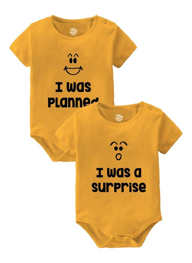 Baby Buzz Twin Dress Romper I Was Planned & I Was Surprised l Pack Of 2 For Newborn Twin Baby Boy Girl |100% Cotton Clothes Bodysuit 3-6 Monthly - Image 1