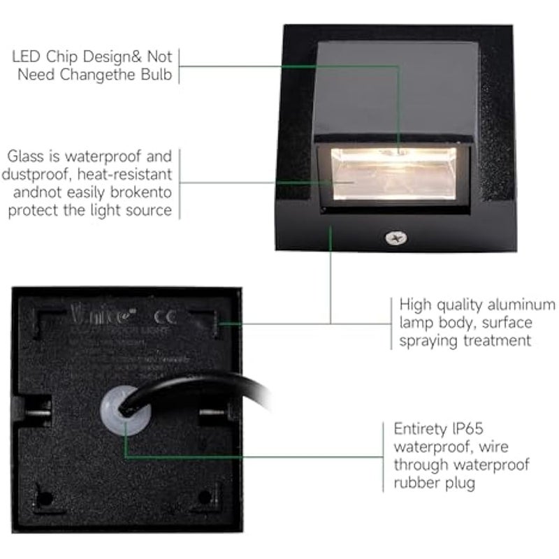 V.nice Modern LED Wall Light Fixture Indoor Outdoor, White Aluminum Down Light, IP65 Waterproof, 3000K Warm White Wall Sconce for Hallway Porch Balcony Bedroom Staircase Garden Lighting - Image 5