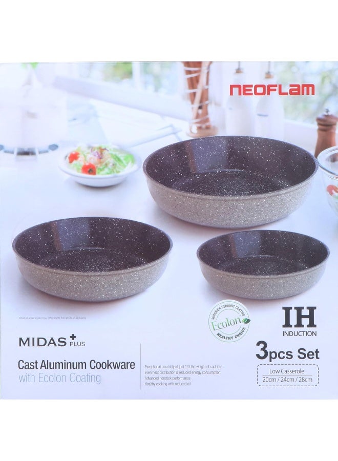 Neoflam Midas Cast Aluminum With Ecolon Coating Round Ovenware Set 3-Piece Set Warm Marble - Image 1