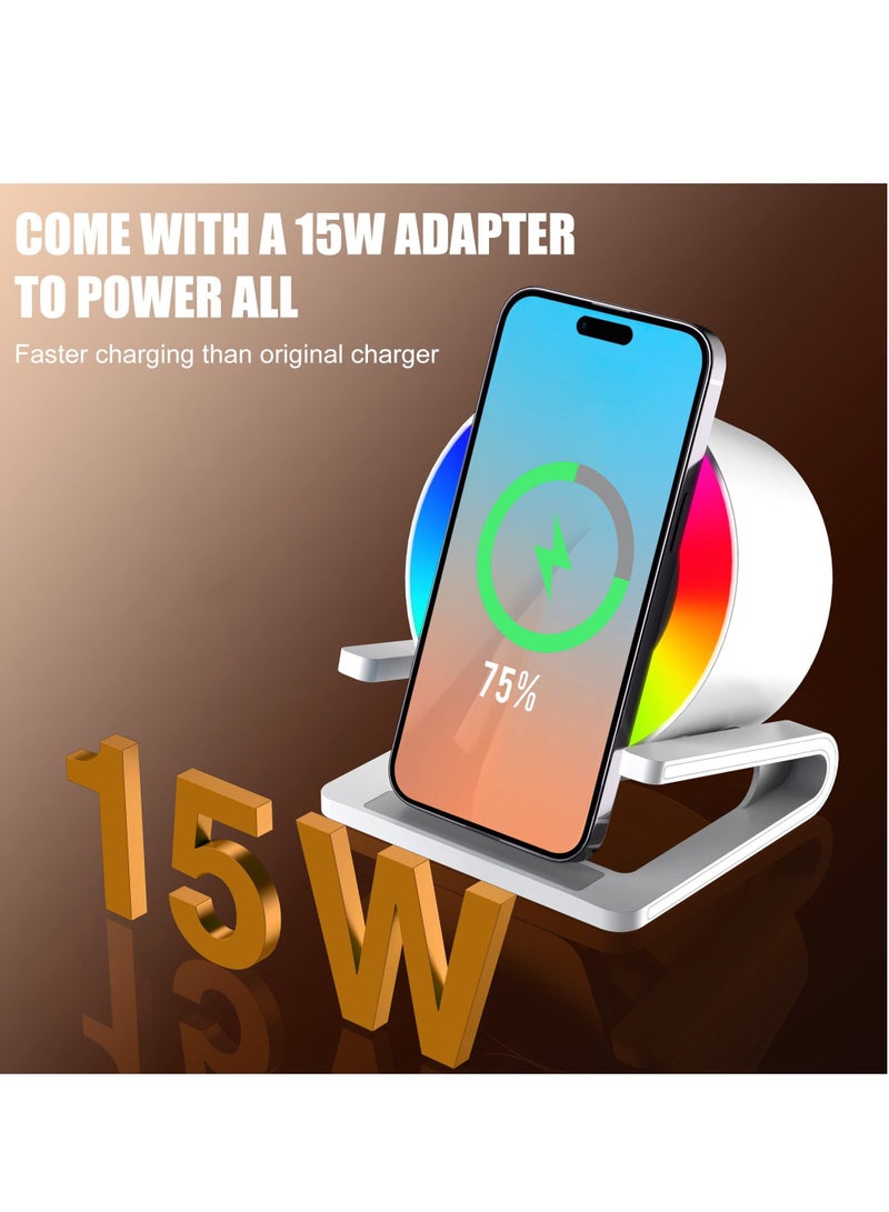 Fast Wireless Charger with Bluetooth Speaker Charging Phone Stand Qi Certified for iPhone 14 13 12 11 X 8 and Samsung Galaxy S22 S21 S20 S10 S9 White - Image 3