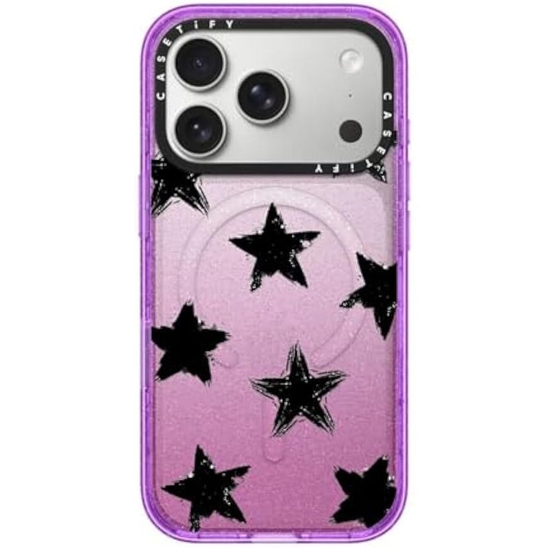 Casetify Impact iPhone 17 Pro Case 【Slim/Compatible with Magsafe / 8.2 ft. 4X Military Grade Drop Protection】 - Star Marks - Glitter Purple - Image 1