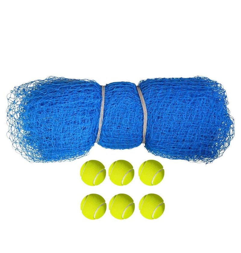 Netco Power 20 Feet X 10 Feet Nylon Cricket Practice NET with Bundle Offer (20X10 with 6 Balls) Blue - Image 1