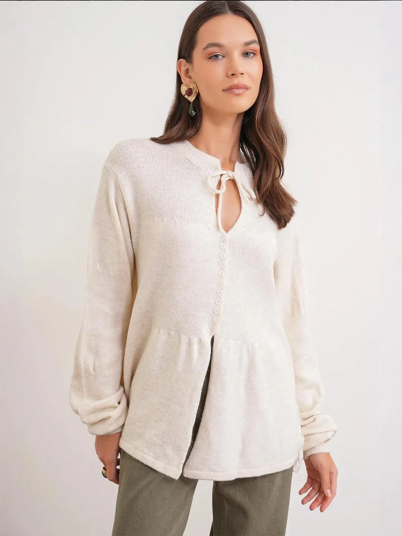 MixRay Mixray Knit Top with Tie Detail and Long Sleeves