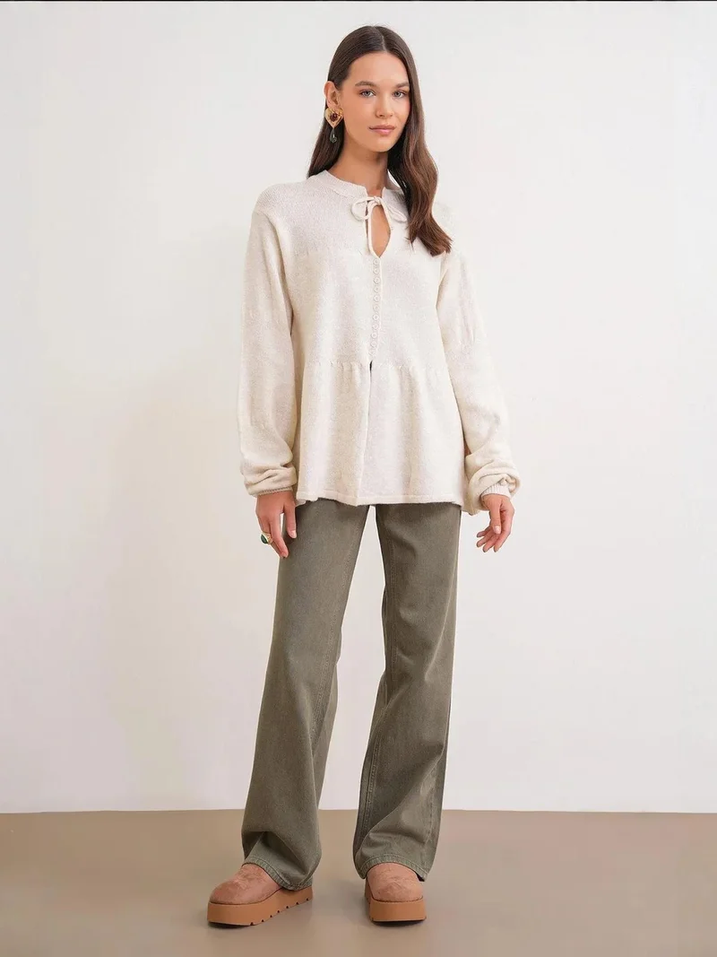 MixRay Mixray Knit Top with Tie Detail and Long Sleeves