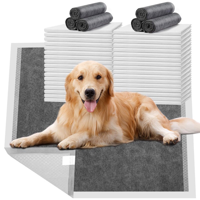 HIDOGGYLD Charcoal Dog Pee Pads Extra Large 28 x 34 Puppy Pee Pads 30 Count Potty Pads for Dogs with Adhesive Tape for OdorControl Leakproof Disposable Pet Pads for Puppies Dogs Cats