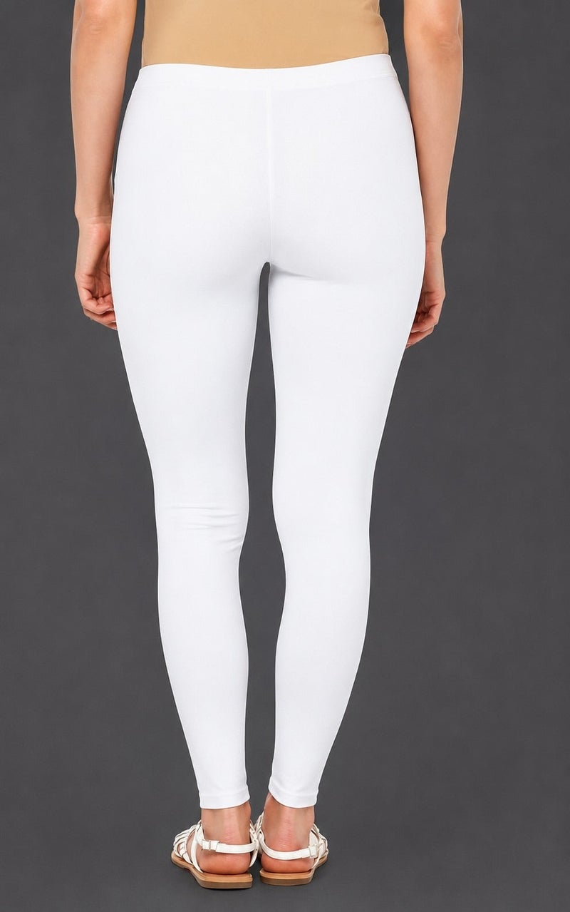 Fabienne Cotton Leggings for Women Soft Stretch Pants Cotton Yoga Pants Elastic Waist Womens Leggings White Skinny Comfortable Everyday Fit - Image 4