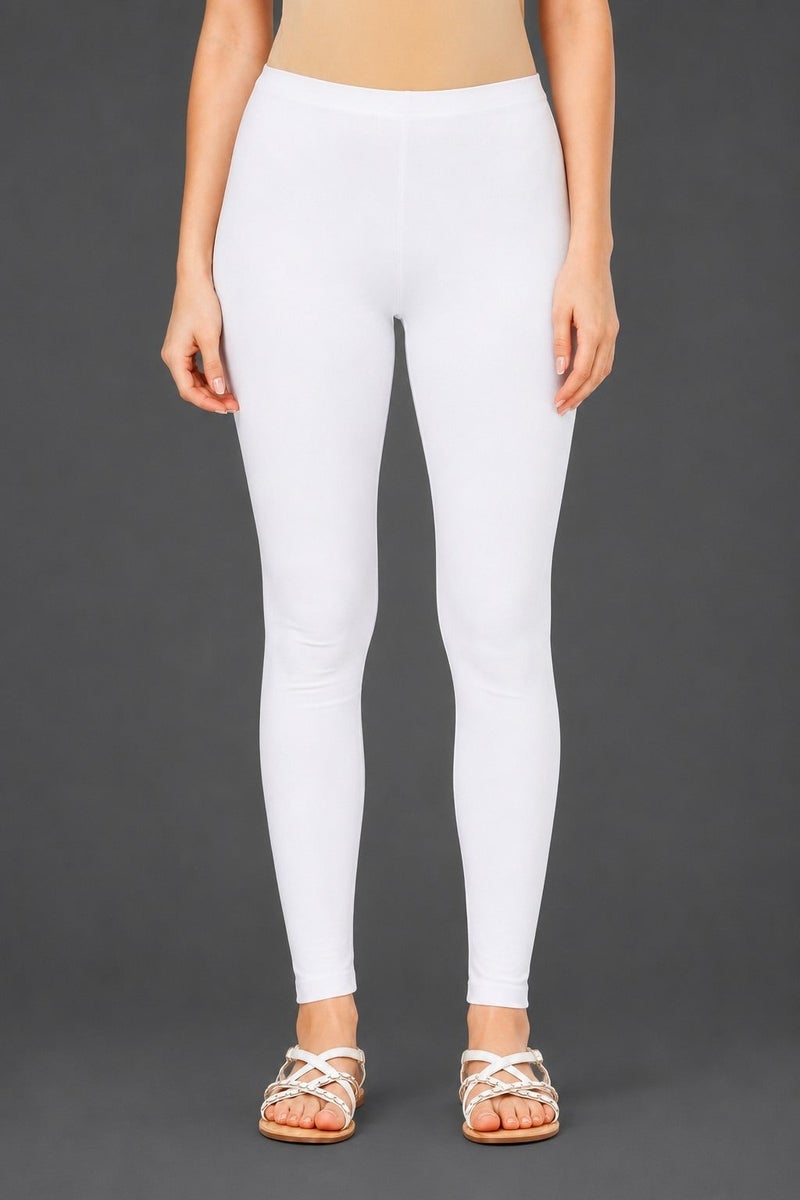 Fabienne Cotton Leggings for Women Soft Stretch Pants Cotton Yoga Pants Elastic Waist Womens Leggings White Skinny Comfortable Everyday Fit - Image 1
