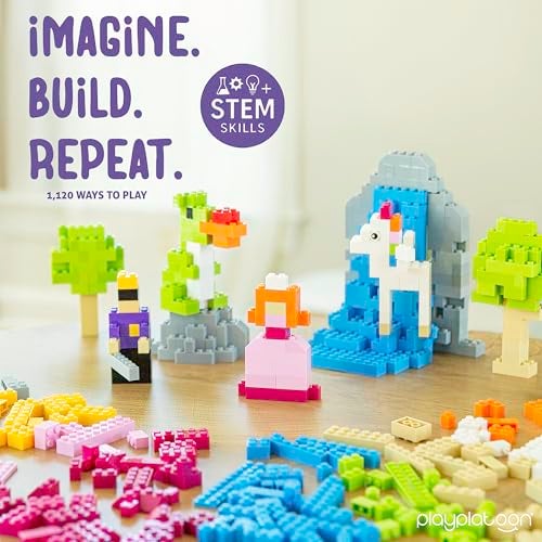 Play Platoon 1100 Piece Building Bricks Play Set, 10 Pastel Colors Bricks, Includes Wheels, Tires, Axles, Windows & Door Pieces - Image 4