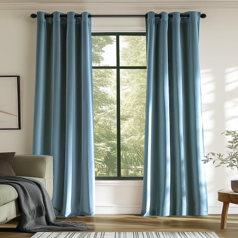 Lazzzy Blackout Velvet Blue Thermal Insulated Curtains 96 Inch Long Drapes for Bedroom Window Treatments Grommet Luxury Living Room Drapes Set of 2 Panels Dark Slate