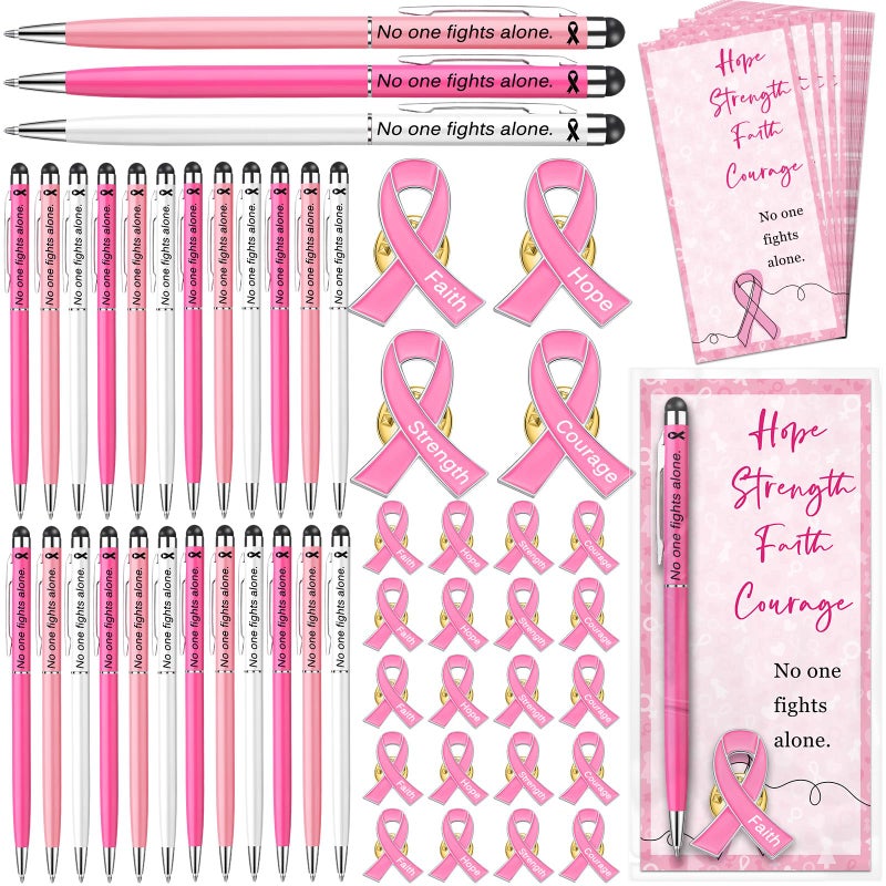 Janlaugh 48 Sets Breast Cancer Awareness Accessories 2 in 1 Pen with Stylus Tip Pink Ribbon Pin Breast Cancer Awareness Bulk Items Survivor Gifts Hope Cards Gift Bags Pink Ribbon Accessories - Image 2