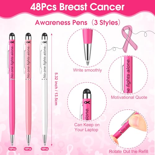 Janlaugh 48 Sets Breast Cancer Awareness Accessories 2 in 1 Pen with Stylus Tip Pink Ribbon Pin Breast Cancer Awareness Bulk Items Survivor Gifts Hope Cards Gift Bags Pink Ribbon Accessories - Image 3