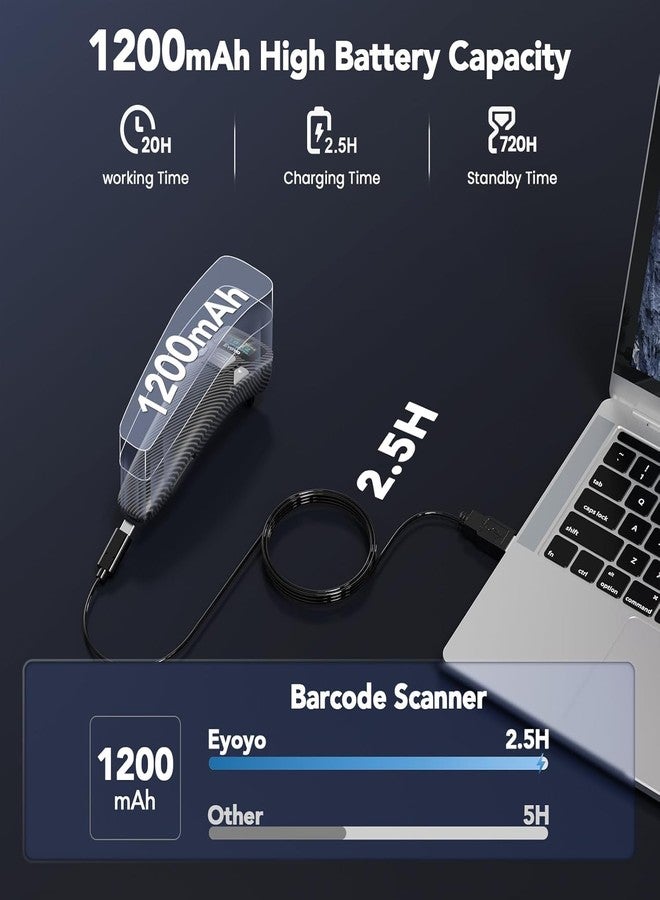 Eyoyo Bluetooth Barcode Scanner with Screen: Portable Mini 1D&2D QR Code Scanner for Retail Store, Library Book - USB Wired & Wireless Bar Code Reader Compatible for iPhone iPad Android Phone Laptop - Image 3
