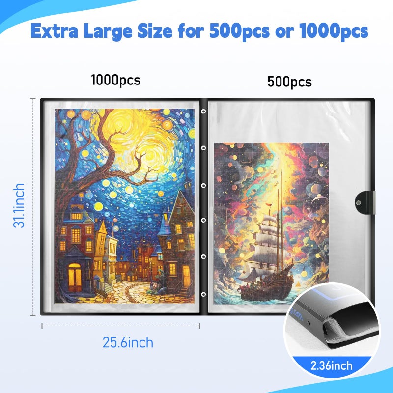 ALL4JIG Extra Large Puzzle Storage Folder Keeper for Jigsaw Enthusiasts - Space-Saving Organizer, Holds 20 Puzzles, 31.1x25.59x2.56 inches, HD Film Pockets Birthday Gifts for Mom & Grandma - Image 2