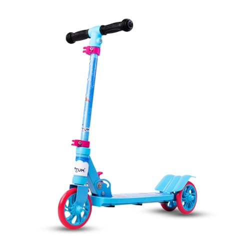BUMTUM Smart 5inch 3 Wheels Kick Scooter for Kids | 3 Adjustable Height Scooter, Foldable & Attractive PVC Wheels with Rare Brakes Age 5 Years (SkyBlue & Pink) - Image 1