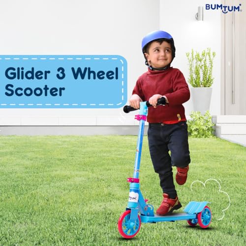 BUMTUM Smart 5inch 3 Wheels Kick Scooter for Kids | 3 Adjustable Height Scooter, Foldable & Attractive PVC Wheels with Rare Brakes Age 5 Years (SkyBlue & Pink) - Image 2