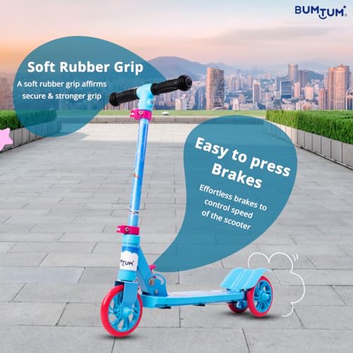 BUMTUM Smart 5inch 3 Wheels Kick Scooter for Kids | 3 Adjustable Height Scooter, Foldable & Attractive PVC Wheels with Rare Brakes Age 5 Years (SkyBlue & Pink) - Image 4