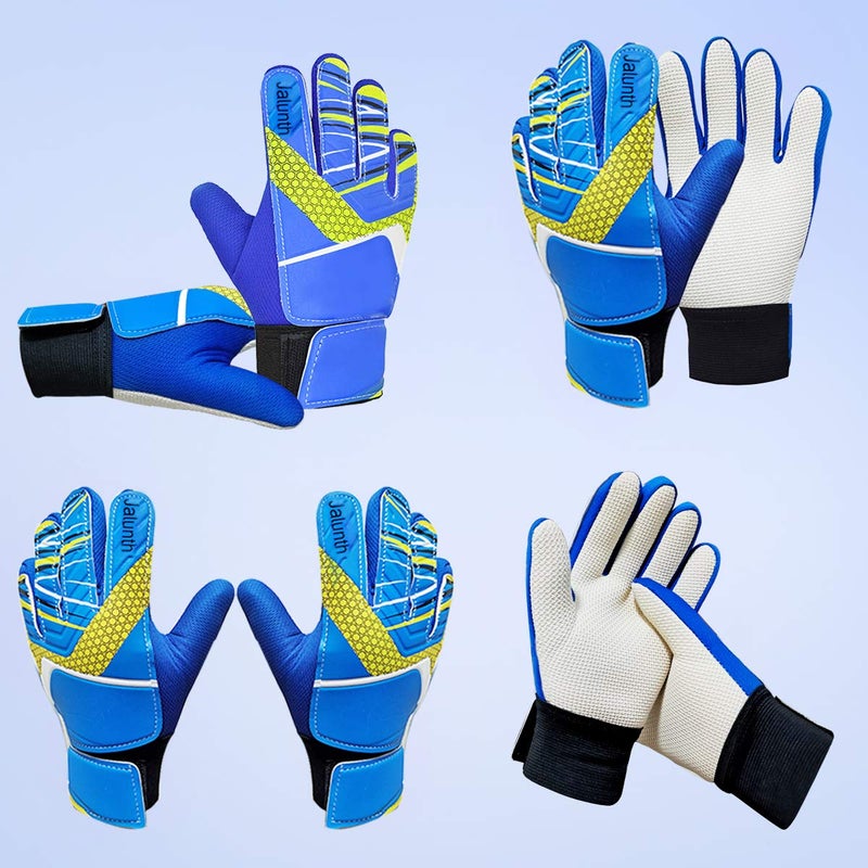 Jalunth Goalkeeper Goalie Soccer Gloves Kids Youth Goal Keeper Field Player Glove Boys Girls Ages 4-6 Years Old Anti-Slip Latex Palm Soft Pu Hand Back Blue Size 5 - Image 2