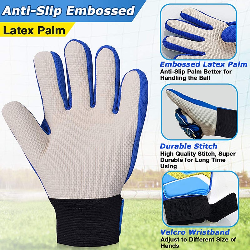 Jalunth Goalkeeper Goalie Soccer Gloves Kids Youth Goal Keeper Field Player Glove Boys Girls Ages 4-6 Years Old Anti-Slip Latex Palm Soft Pu Hand Back Blue Size 5 - Image 4