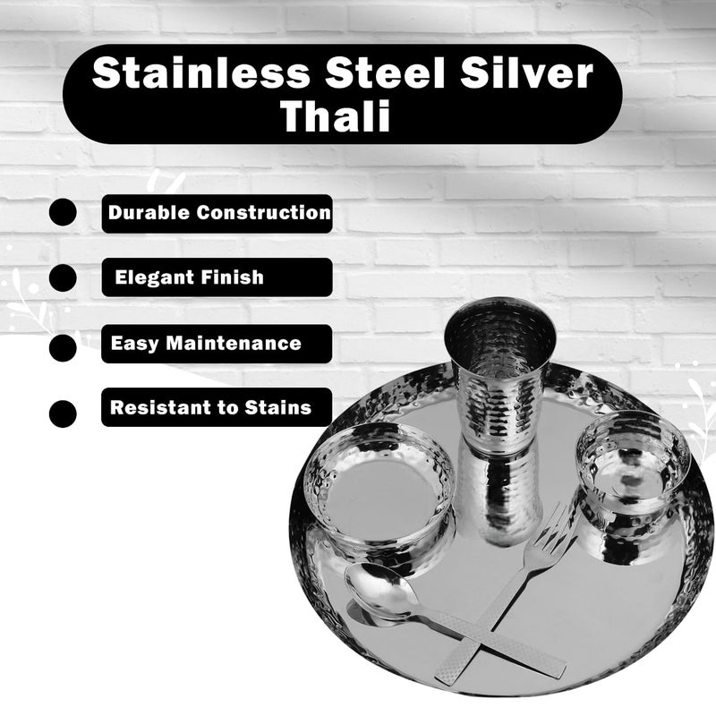 LiMETRO STEEL Stainless Steel Set of 6 Solid Hammered Finish Dinner Set - Image 2