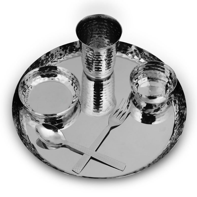 LiMETRO STEEL Stainless Steel Set of 6 Solid Hammered Finish Dinner Set - Image 1