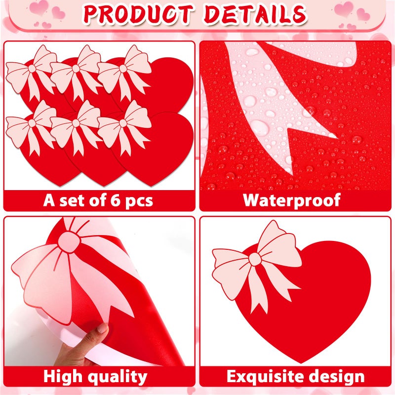 OBUSATT Valentine's Day Placemats Set of 6 Valentines Bow Heart Plastic Table Mats Sweet Red Heart Shaped Place Mats Washable Waterproof Table Decoration for Wedding Anniversary Holiday Party Kitchen Dining - Image 3