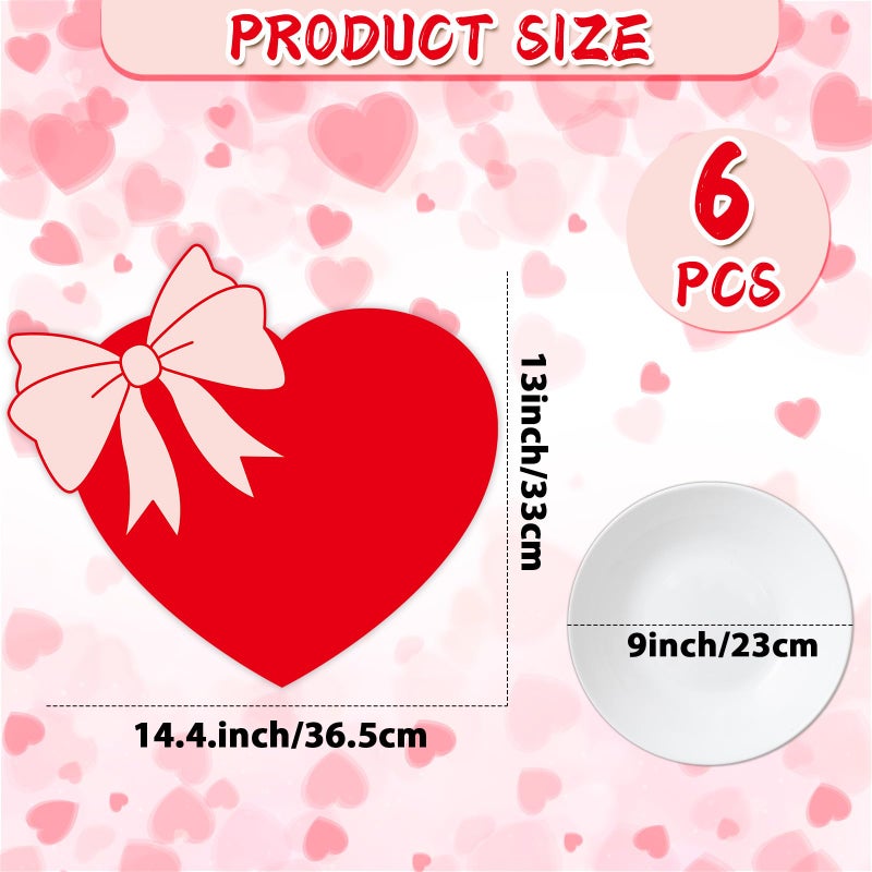 OBUSATT Valentine's Day Placemats Set of 6 Valentines Bow Heart Plastic Table Mats Sweet Red Heart Shaped Place Mats Washable Waterproof Table Decoration for Wedding Anniversary Holiday Party Kitchen Dining - Image 2