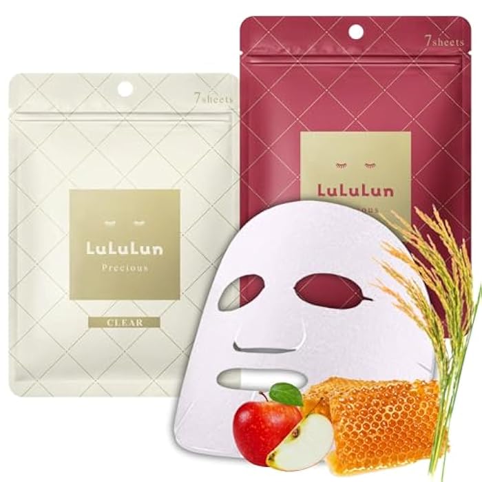 Lululun 14 EA Organic Face Masks Skincare, Japanese Face Mask Sheets, Anti Aging Face Mask for Women & Men by Fermented Rice Extract & Vitamin E, Daily Facial Masks Sheet | PRECIOUS DUO Pre Anti-Aging - Image 1