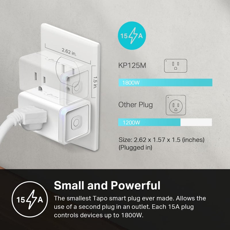 Kasa Smart Kasa Matter Smart Plug w/ Energy Monitoring, Compact Design, 15A/1800W Max, Super Easy Setup, Works with Apple Home, Alexa & Google Home, UL Certified, 2.4G Wi-Fi Only, White, KP125M (4-Pack) - Image 5