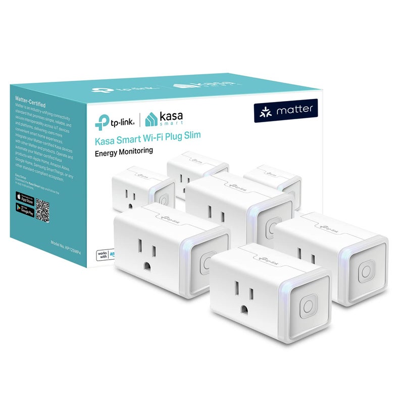 Kasa Smart Kasa Matter Smart Plug w/ Energy Monitoring, Compact Design, 15A/1800W Max, Super Easy Setup, Works with Apple Home, Alexa & Google Home, UL Certified, 2.4G Wi-Fi Only, White, KP125M (4-Pack) - Image 1
