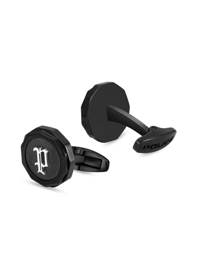 POLICE  Guard Black Cufflinks with Silver P Logo Fringe for Men  | Best Price UAE