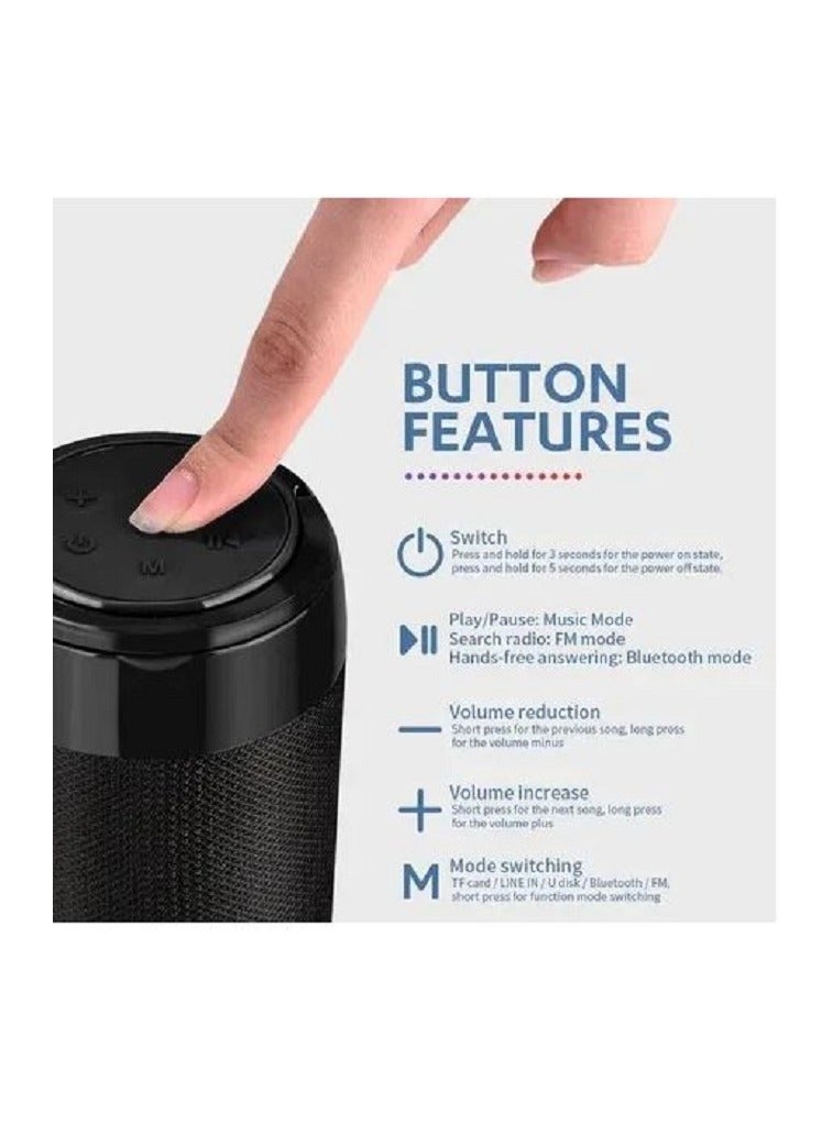 Portable Bluetooth Speaker With Fm Radio Tf Card Aux Surround Bass Subwoofer - Black - Image 3
