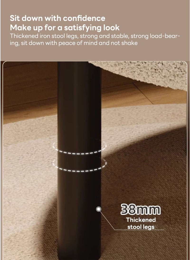 WALALLA Luxury Lambskin Vanity Stool - 37x34x80cm Makeup Chair with Black Legs | Plush Dressing Bench for Bedroom, Boudoir & Beauty Room (White) - Image 3