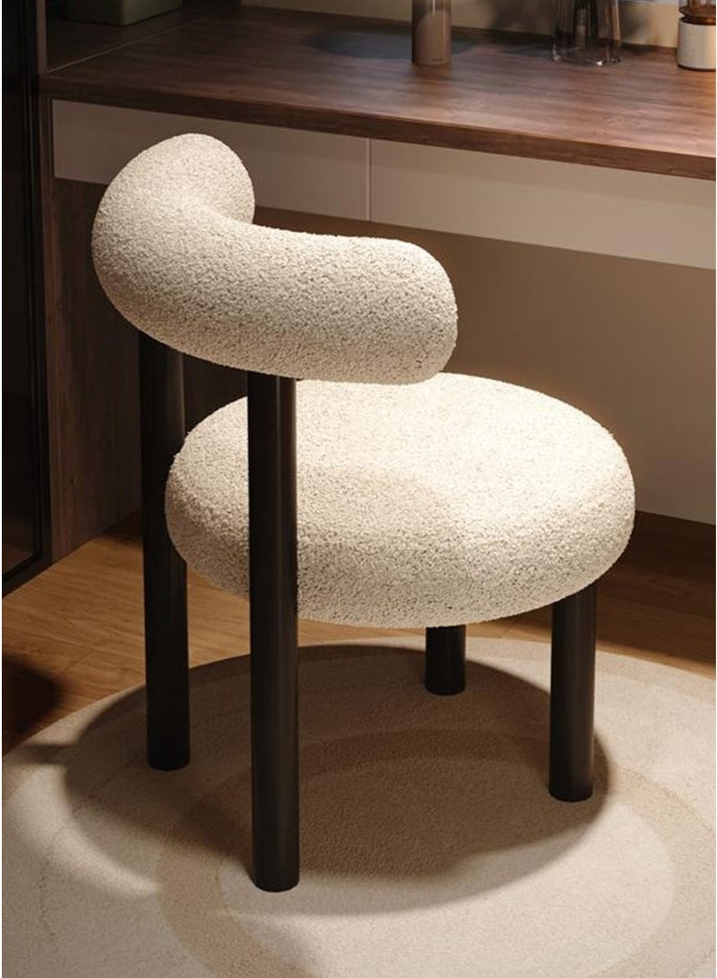 WALALLA Luxury Lambskin Vanity Stool - 37x34x80cm Makeup Chair with Black Legs | Plush Dressing Bench for Bedroom, Boudoir & Beauty Room (White) - Image 1