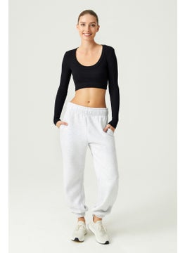 Los Ojos x Melodi Black Cotton Corded Crop Sports Blouse Long Sleeve  - Image 4