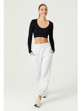 Los Ojos x Melodi Black Cotton Corded Crop Sports Blouse Long Sleeve  - Image 5