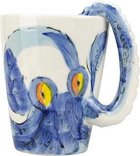 HOMEE 3D Coffee Mug, Handmade Hand Painted Creative Art Mug Ceramic Milk Cups Travel Mug Ocean Octopus Squid Style with - Image 1