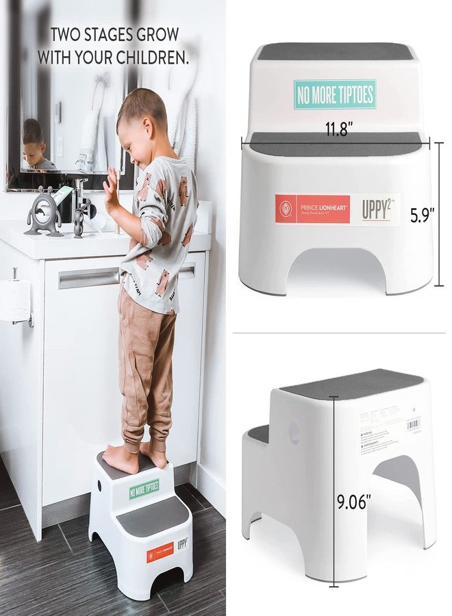 Prince Lionheart Dual Height UPPY2 Two Step Stool for Potty Training Kids and Toddlers to Wash Hands - Portable Non Slip Children and Toddler Stepping Stool for Toilet Bathroom or Kitchen (Gray) - Image 4