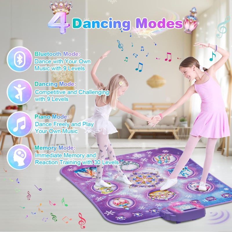 Surelect Dance Mat for 3-12 Year Old Girls, Frozen Dance Pad with Wireless Bluetooth, Purple Electronic Music Princess Toys Birthday for Kids and Toddlers Ages 3 4 5 6 7 8 9 10 + - Image 4