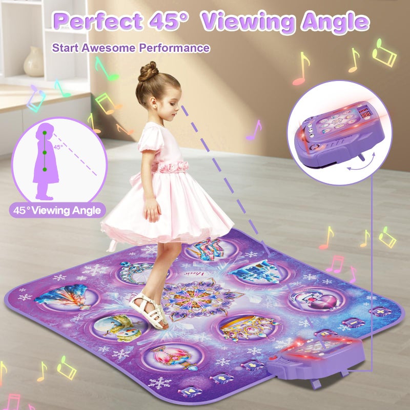 Surelect Dance Mat for 3-12 Year Old Girls, Frozen Dance Pad with Wireless Bluetooth, Purple Electronic Music Princess Toys Birthday for Kids and Toddlers Ages 3 4 5 6 7 8 9 10 + - Image 2