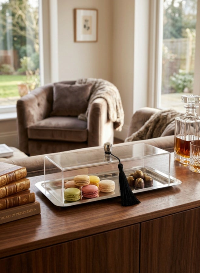 Trust Stainless Steel Rectangular Cake Serving Tray with Aclyric Lid Silver 33cm - Image 2
