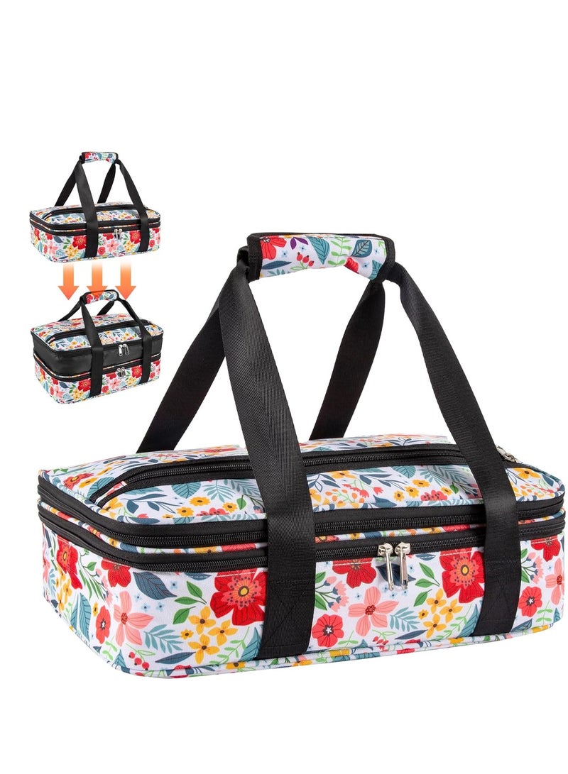 QEES Insulated Casserole Carrier for Hot or Cold Food,Double Decker Food Carrier Expandable Lasagna Holder for Transport Travel Picnic Cookouts Potluck,Pioneer Woman Dish Carrier Fits 9" x 13" Baking Dish - Image 1