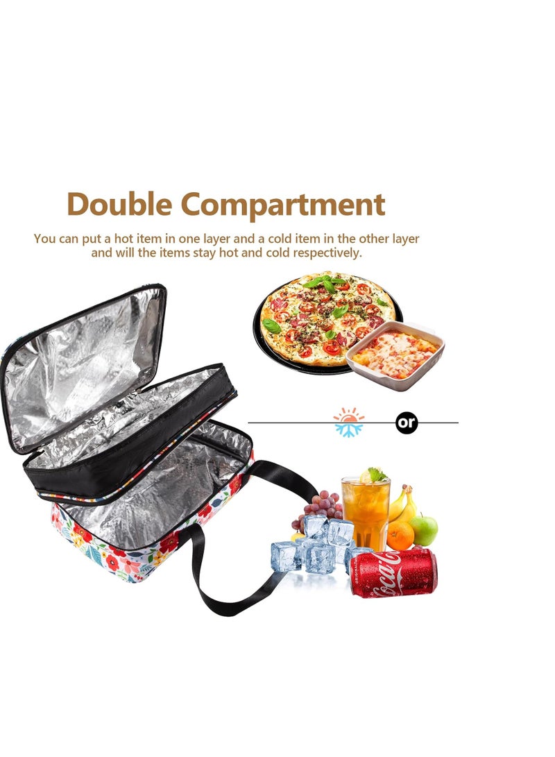 QEES Insulated Casserole Carrier for Hot or Cold Food,Double Decker Food Carrier Expandable Lasagna Holder for Transport Travel Picnic Cookouts Potluck,Pioneer Woman Dish Carrier Fits 9" x 13" Baking Dish - Image 2