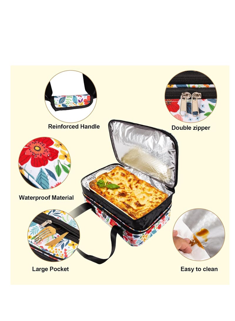 QEES Insulated Casserole Carrier for Hot or Cold Food,Double Decker Food Carrier Expandable Lasagna Holder for Transport Travel Picnic Cookouts Potluck,Pioneer Woman Dish Carrier Fits 9" x 13" Baking Dish - Image 3