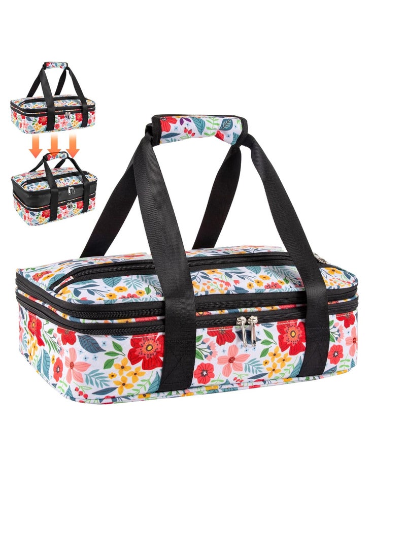 QEES Insulated Casserole Carrier for Hot or Cold Food,Double Decker Food Carrier Expandable Lasagna Holder for Transport Travel Picnic Cookouts Potluck,Pioneer Woman Dish Carrier Fits 9" x 13" Baking Dish - Image 4