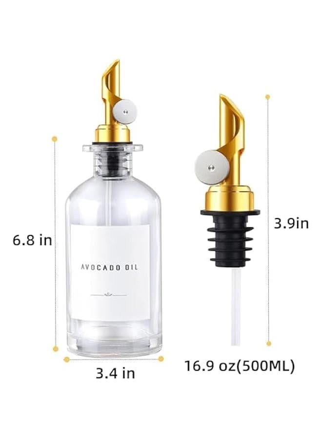 HOOKOR 2 Pack Glass Olive Oil Dispenser Bottle,500ML Coffee Syrup Dispenser w. Weighted Pourer, Vinegar Dispenser set with Labels Funnel, Glass Olive Olive Bottle,Oil Container Bottles - Image 3