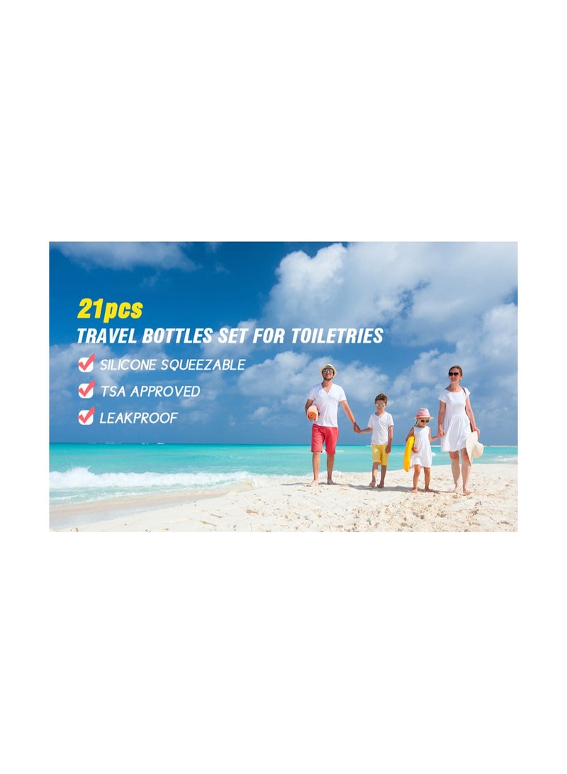 Leak Proof Silicone Travel Bottles Set 21 Pack TSA Approved Squeezable Toiletry Containers BPA Free Perfect for Travel Accessories Shampoo and Conditioner - Image 5